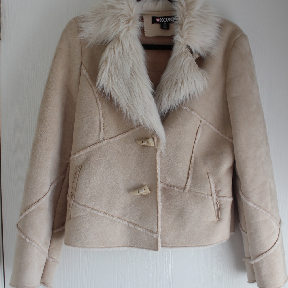 XOXO Faux Suede Faux Fur Button Up Jacket Coat M